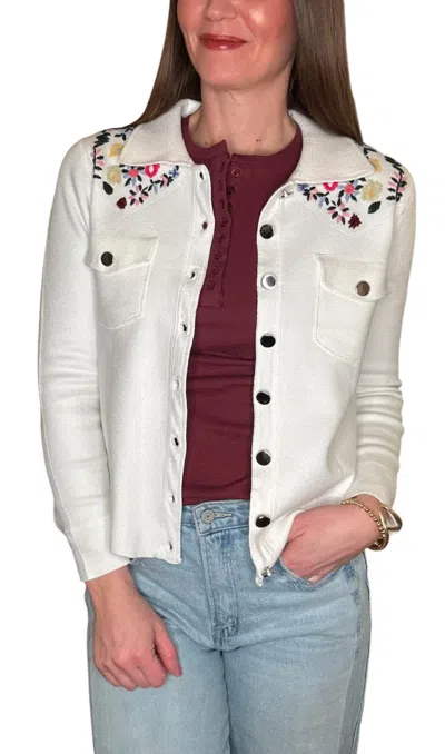 Metric Knits Jacket With Floral Embroidery In White