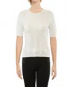 Metric Knits Jenny Pointelle Crew In White In White