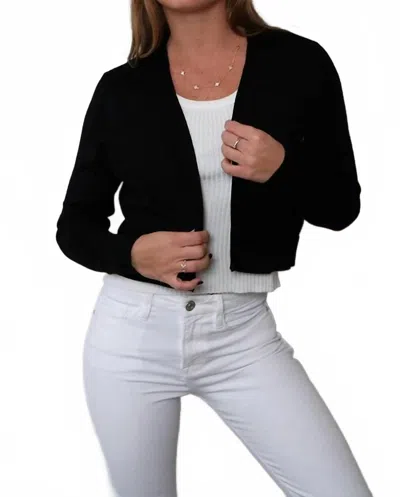 Metric Knits Long Sleeve Open Front Cropped Cardigan In Black
