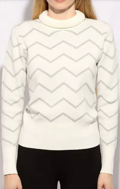 Metric Knits Metallic Zig Zag Turtleneck Sweater In Cream In White