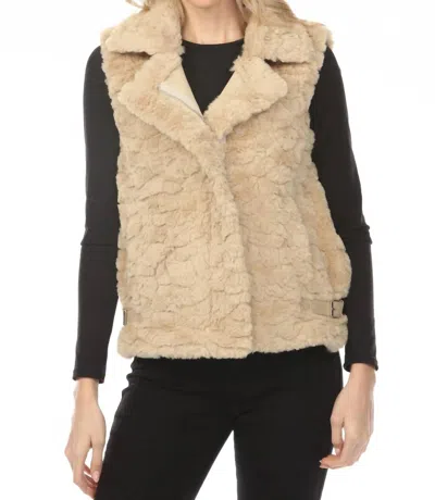 Metric Knits Metric Knit Faux Fur Zip Up Vest In Beige In Neutral