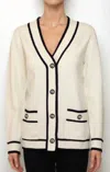 Metric Knits Myra Long Sleeve V-neck Cardigan In Ivory/black In Multi