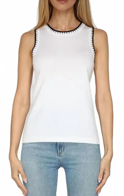 METRIC KNITS NATALIE SCALLOP EDGE TANK TOP IN NAVY/WHITE