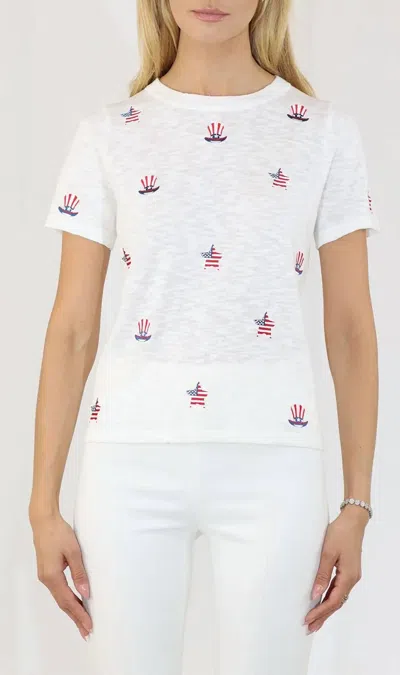 Metric Knits Patriotic Embroidered Tee In White