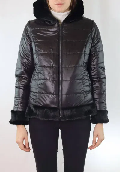 Metric Knits Reversible Fur Puffer Jacket In Black