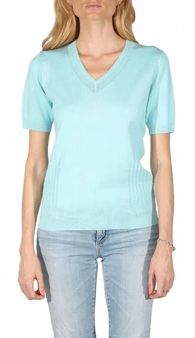 Metric Knits Short Sleeve V Neck Top In Cabana Blue
