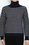 Metric Knits Short Texture Striped Pullover Sweater In Navy Combo In Black