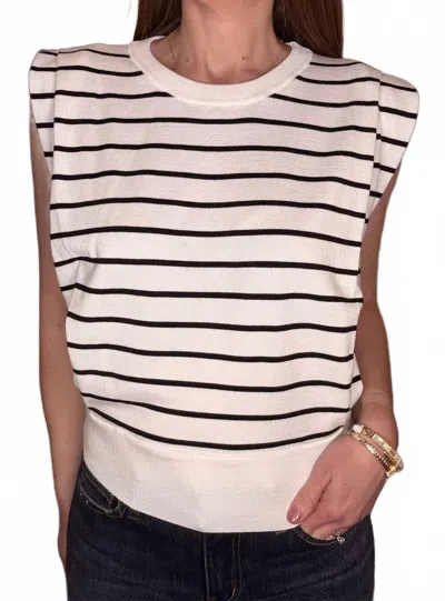 Metric Knits Sleeveless Stripe Sweater In White