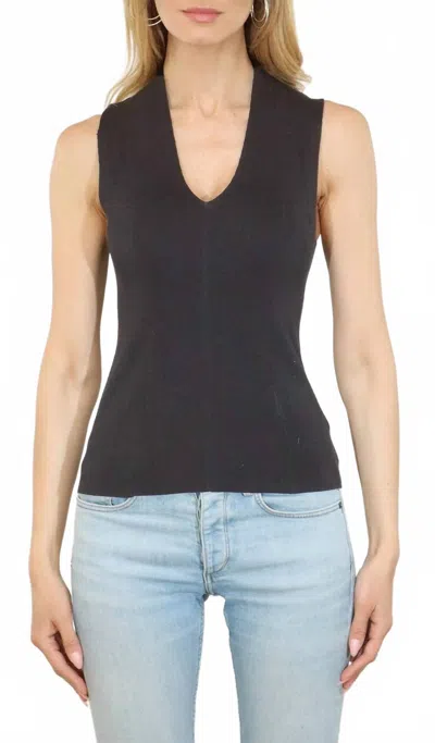 Metric Knits Sleeveless V-neck Pullover Sweater In Black