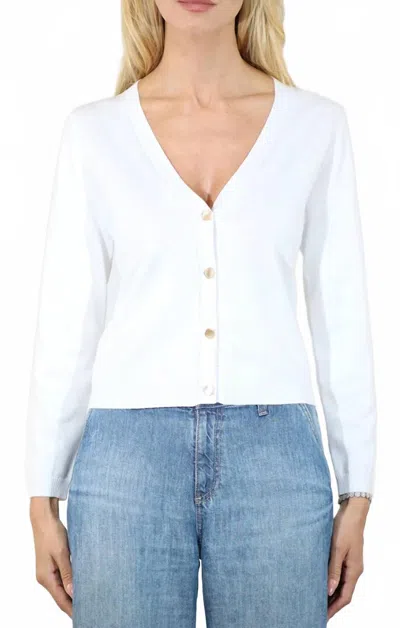 Metric Knits V Neck Long Sleeve Crop Cardigan With Square Buttons In White