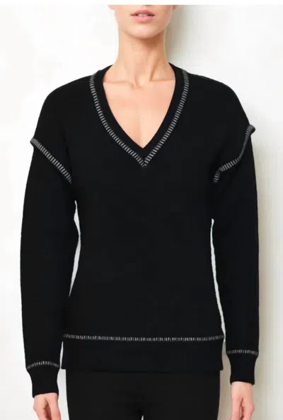Metric Knits V Neck Sweater In Black