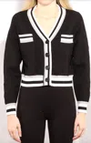 Metric Knits Varsity Cropped Cardigan In Black Combo In Black