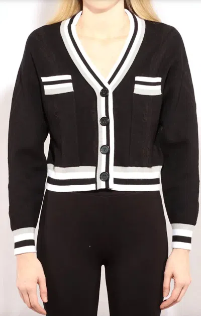 Metric Knits Varsity Cropped Cardigan In Black Combo