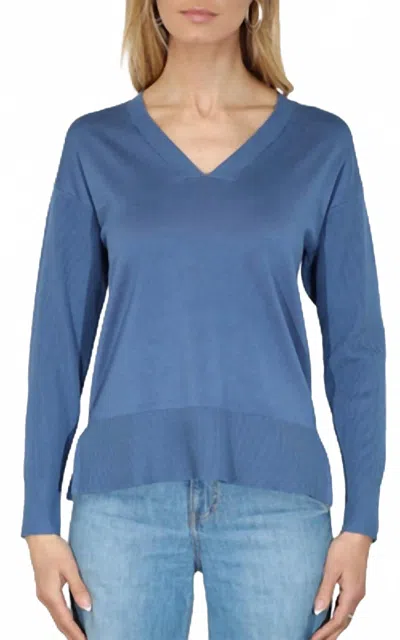 Metric Knits V-neck Pullover Sweater With Rib Sleeve In Colony Blue