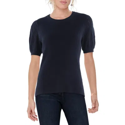 Metric Knits Womens Crochet Ribbed Knit Crewneck Sweater