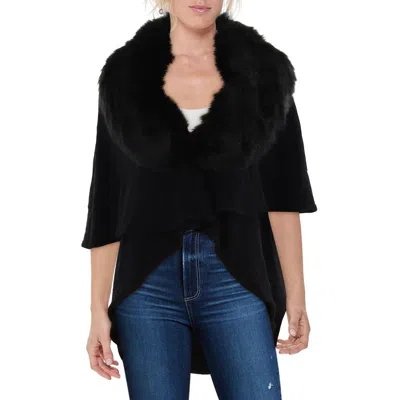 Metric Knits Womens Faux Fur Trim Formal Cardigan Sweater In Black
