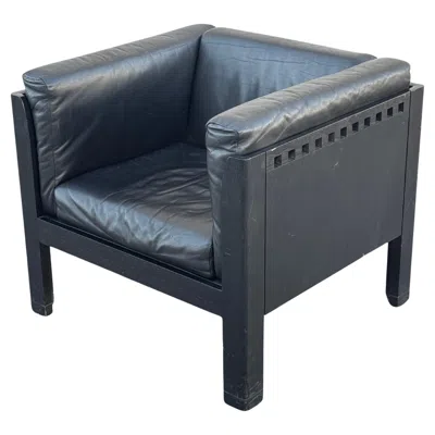 Pre-owned Metropolitan 1980s Post-modern Black Lacquer Walnut & Leather Cube / Club Chair By Brian Kane