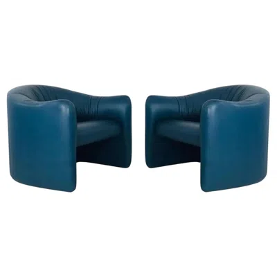 Pre-owned Metropolitan Blue Leather Lounge Chairs By  Furniture Corporation