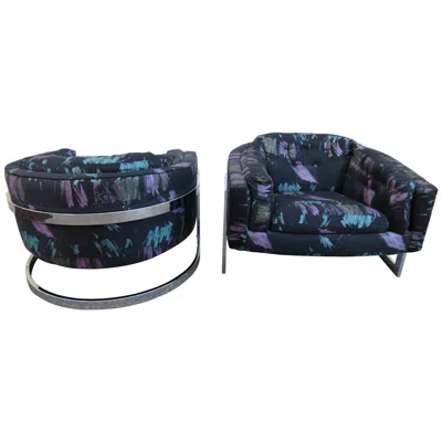 Pre-owned Metropolitan Gorgeous Pair Of  Wide Seat Chrome Barrel Back Lounge Chairs In Black