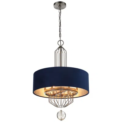 Metropolitan Grandeur 6lt 24in Antique Nickel Pendant With Bluevelvet Shade