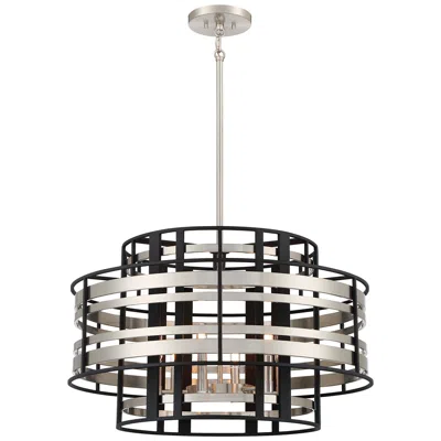 Metropolitan Presten 6-light Brushed Nickel And Coal Black Drum Pendant In Silver