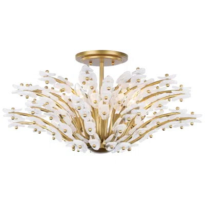 Metropolitan Sorra 6-light 24-in Painted Legacy Brass And White Semi-flush