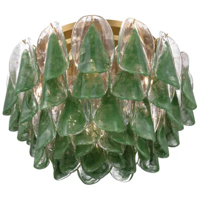 Metropolitan Verla Crest 6-lt 24.25-in Brass Flush Mount With Green Glass