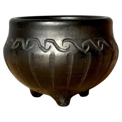 Pre-owned Mette Doller Black Stoneware Bowl, Hand-carved, Mid-century Modern