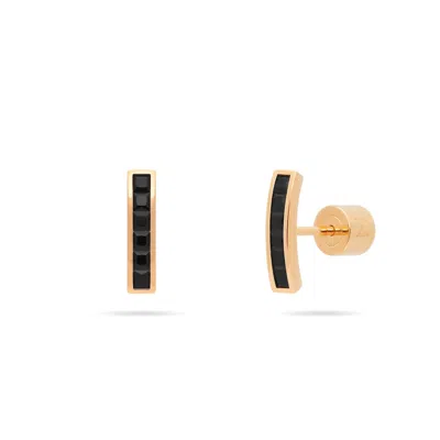 Meulien Women's Black / Rose Gold Short Arc Bar Stud Earrings With Channel Set Cz - Rose Gold & Black Cz