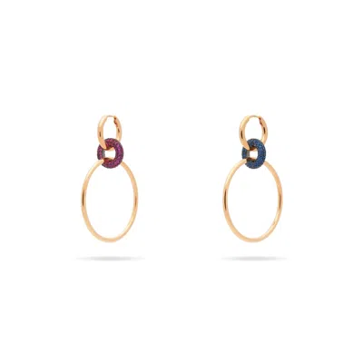 Meulien Women's Blue / Rose Gold Large Hoop Link Dangle Earrings With Colored Micro-pave Cz Charm - Rose Gol