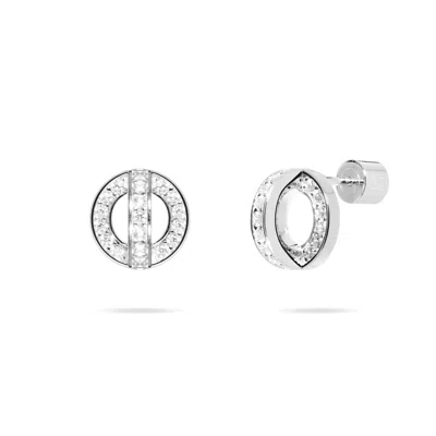 Meulien Women's Circle And Arc Pave Cz Stud Earrings - Silver In White