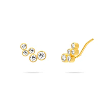 Meulien Clustered Bezel Set Cz Ear Climber Stud Earrings In Gold