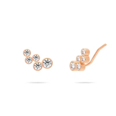 Meulien Clustered Bezel Set Cz Ear Climber Stud Earrings In Pink