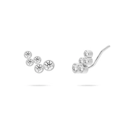 Meulien Women's Clustered Bezel Set Cz Ear Climber Stud Earrings - Silver