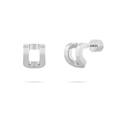 Meulien Women's Curved Rectangle Stud Earrings - Silver