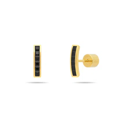 Meulien Women's Gold / Black Short Arc Bar Stud Earrings With Channel Set Cz - Gold & Black Cz