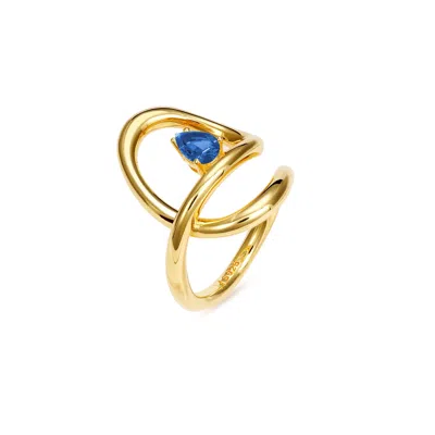 Meulien Women's Gold / Blue Flowing Waterdrop Ring - Gold, Blue Stone