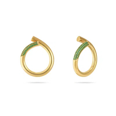 Meulien Women's Gold / Green Open Twist Waterdrop Ring - Gold, Green Stone