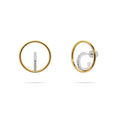 Meulien Women's Gold / Silver Gold And Silver Bi-color Hoop And Huggie Cz Earrings - Gold Hoop, Silver Huggi