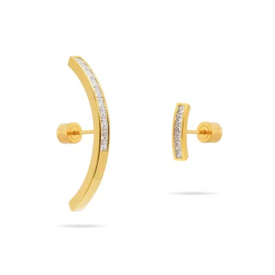 Meulien Women's Gold / White Arc Pave Cz Mismatched Earrings - Gold, White In Multi