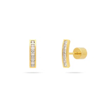 Meulien Women's Gold / White Short Arc Bar Stud Earrings With Channel Set Cz - Gold & Clear Cz