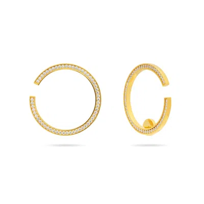 Meulien Women's Large Hoop And Cuff Earrings With Pave Cz - Gold