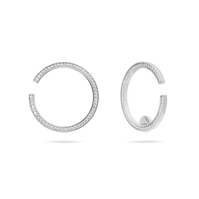 Meulien Women's Large Hoop And Cuff Earrings With Pave Cz - Silver In White