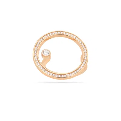 Meulien Women's Large Open Circle Ring With Floating Cz Stud - Rose Gold
