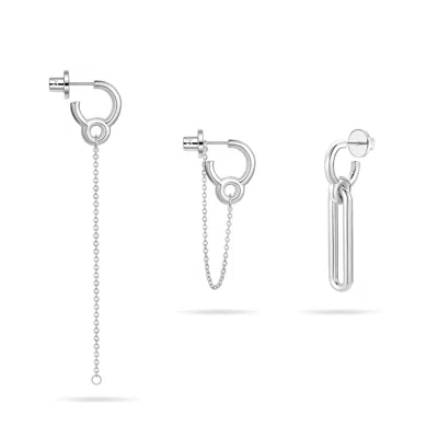 Meulien Women's Mismatched Geometric Link Earrings - Silver
