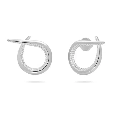 Meulien Women's Open Twist Waterdrop Pave Earrings - Silver