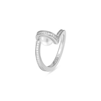 Meulien Women's Pearl And Arc Ring - Silver In White