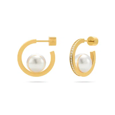 Meulien Women's Pearl Open Hoop Earrings - Gold, Eight Millimeter Pearl