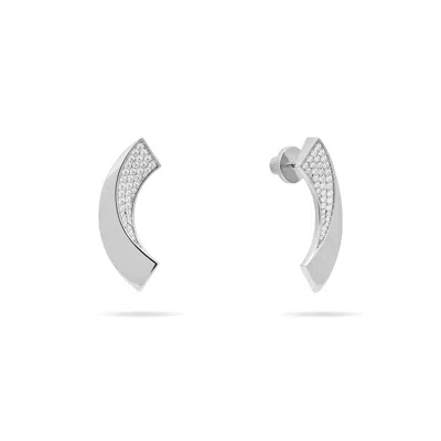 Meulien Women's Ribbon Drop Earrings With Pave Cz - Silver In Metallic