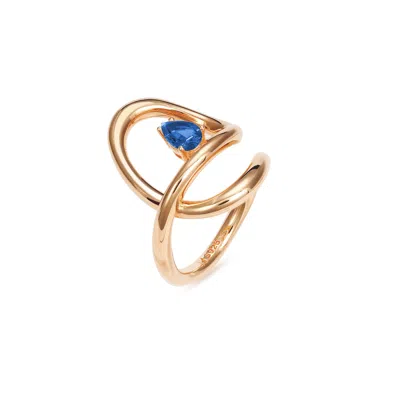 Meulien Women's Rose Gold / Blue Flowing Waterdrop Ring - Rose Gold, Blue Stone